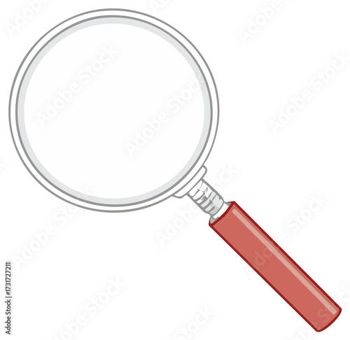 Magnifying Glass with Red Handle, Investigation Tool, Discovery and Search Illustration