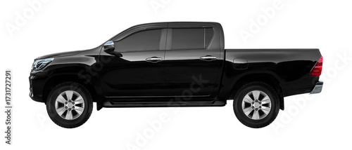 Side view Black 4 door Pick up truck isolated on white background