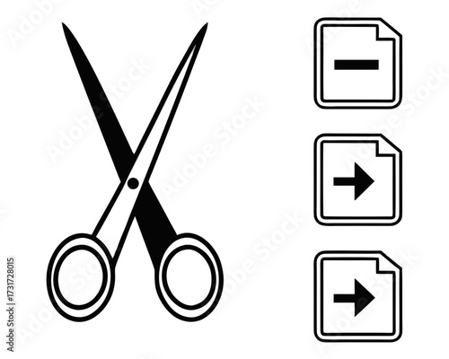 Scissors and document icons representing cutting and exporting files