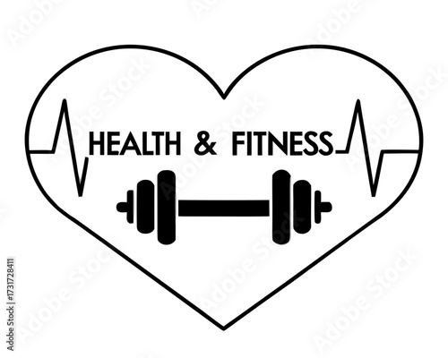 Heart shape with health and fitness symbols and text