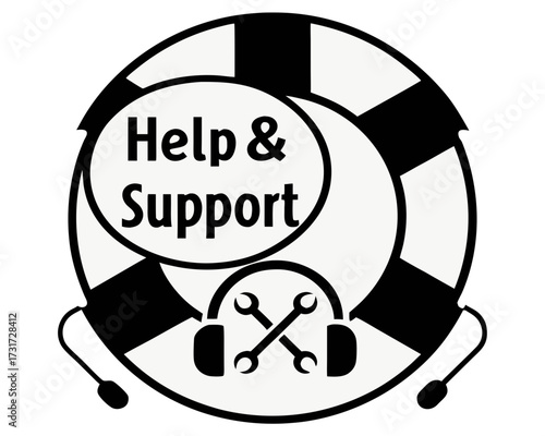 Help and support icon with headphones and tools