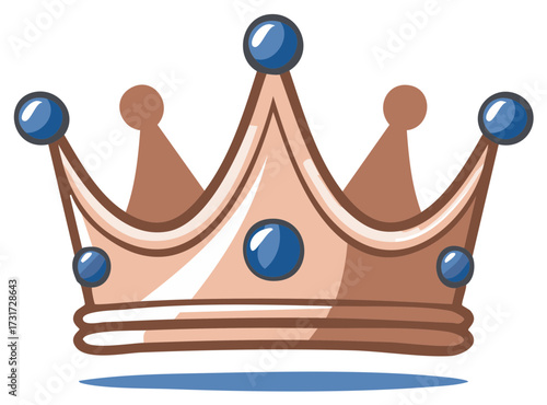 A royal bronze crown with shiny blue gemstones cartoon illustration