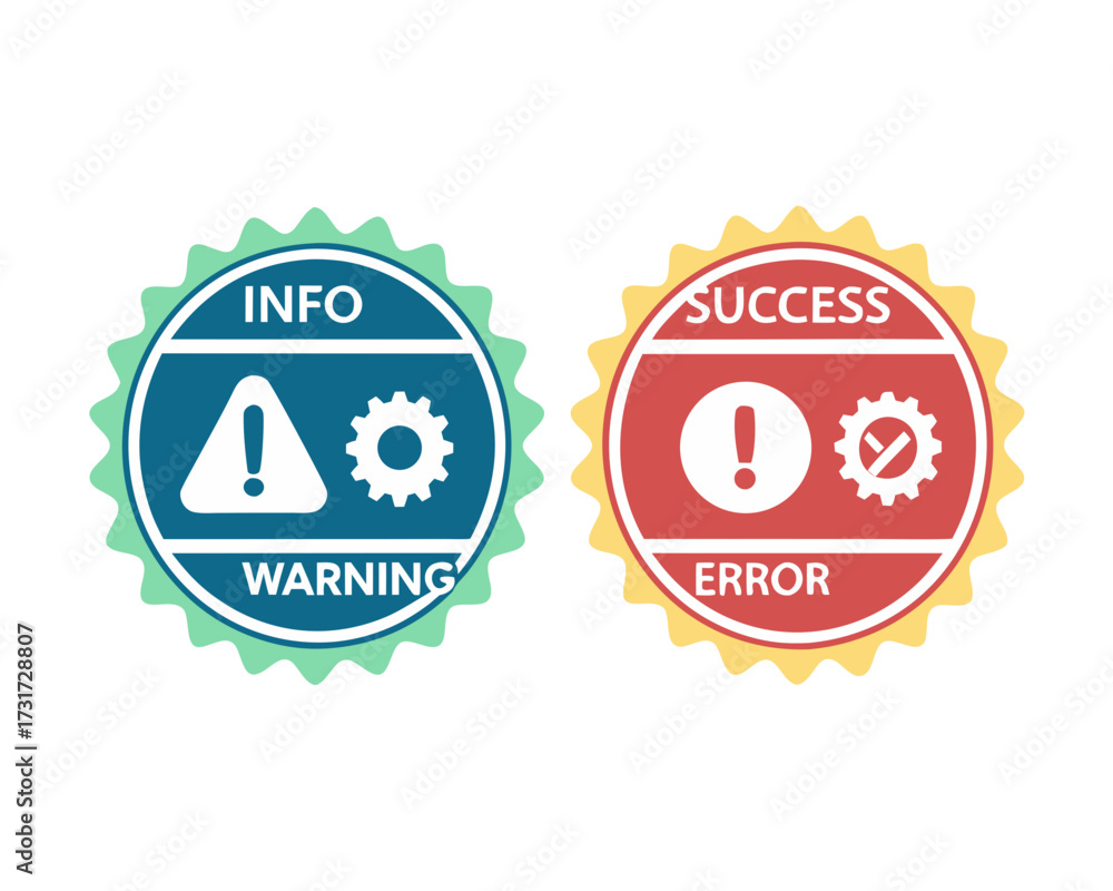 Obraz premium Information warning and success error icons with gears and checkmarks
