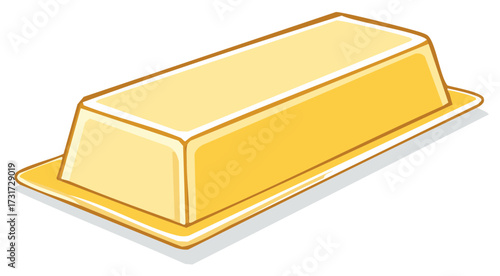Golden butter bar on a yellow dish a rich dairy product for cooking and baking