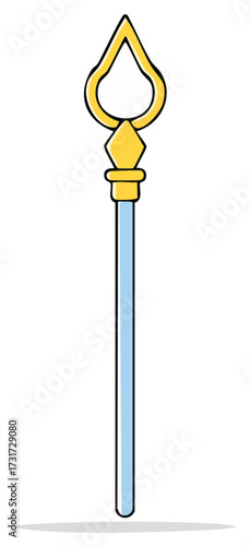 Cartoon Illustration of a Blue Staff with a Golden Finial, Magic, Fairy Tale