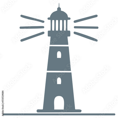 Simple Lighthouse Icon Design with Light Beams, Ocean Navigation, Nautical Illustration, Coastal Architecture