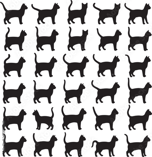 Black Cat Silhouette Pattern: A striking pattern showcases a multitude of sleek black cat silhouettes, each poised in a variety of elegant poses, creating a visually captivating display. 