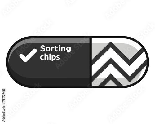 Simple graphic icon with a checkmark and the text sorting chips