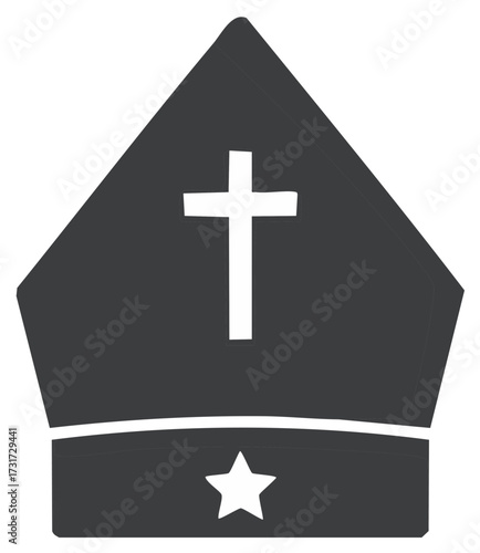 Mitre Hat Graphic Element of Religious Christian Clergy Featuring a Cross and a Star Symbol