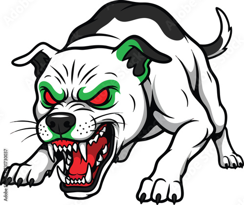 Cartoon pitbull with a menacing expression, displaying sharp teeth and intense eyes, embodying strength and aggression in a stylized manner