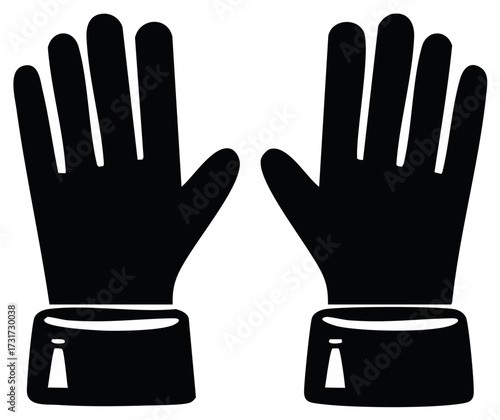 Gloves icon pair in protective wear or uniform hand covering providing safety from cold or hazards in a simple flat design