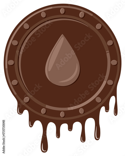 Chocolate emblem with dripping liquid drop graphic