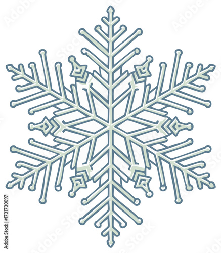 Stylized light blue and white snowflake illustration for winter design elements