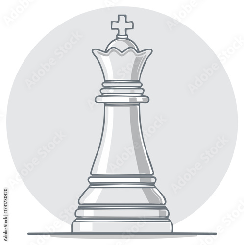 Conceptual Isolated Illustration of a King Chess Piece on Soft Gray Background, Strategy and Checkmate