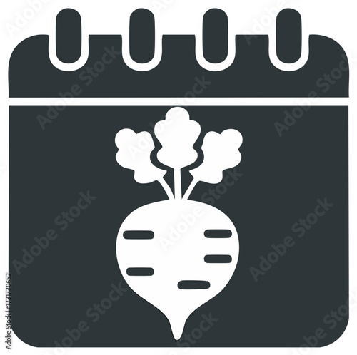 Calendar icon with radish illustration, representing healthy eating and organic produce