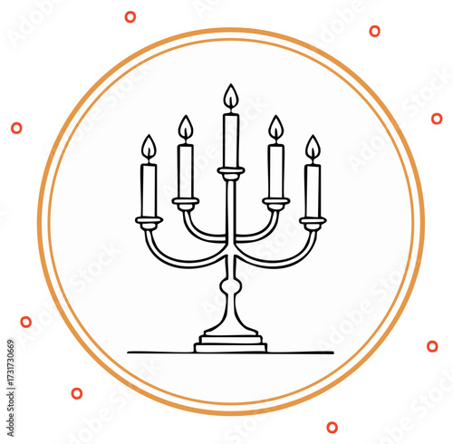 Elegant five-arm candelabra with lit candles depicted in a clean outline style