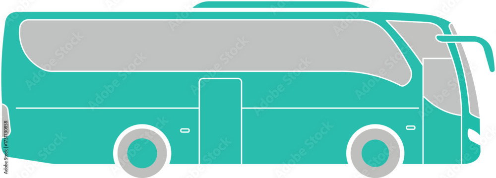 Fototapeta premium Teal and gray stylized bus graphic with white outlines and rounded edges vehicle transportation