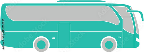 Teal and gray stylized bus graphic with white outlines and rounded edges vehicle transportation