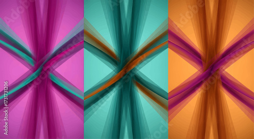 Vibrant abstract backgrounds featuring interwoven translucent flowing lines, creating dynamic digital art patterns perfect for contemporary design projects and visual content