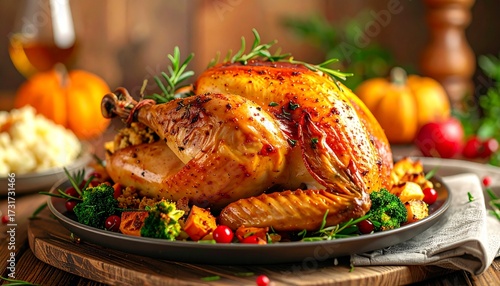 Wallpaper Mural Deliciously Roasted Thanksgiving Turkey with Festive Fall Decorations and Side Dishes Torontodigital.ca