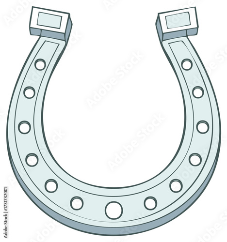 Simple metallic horseshoe illustration with nail holes and a flat, stylized design.