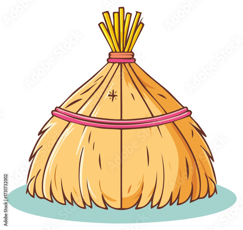 Simple traditional thatched roof hut cartoon illustration
