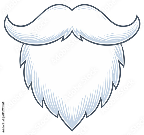 Festive White Beard and Moustache Vector Illustration for Holiday Decoration, Cosplay or Party Invitations