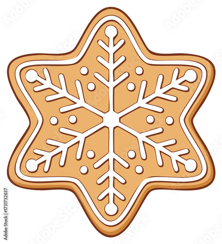 Christmas gingerbread snowflake cookie with festive royal icing