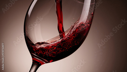 静かな背景に赤ワインの流線形が浮かび上がりギフトや季節フェアの世界観づくりに使いやすい余白設計の構図.生成AI