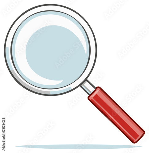 Illustration of a magnifying glass with a red handle and grey outline, representing investigation or searching