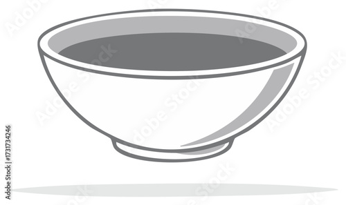 Soup bowl graphic icon of asian dish, minimalist flat illustration vector in white and gray