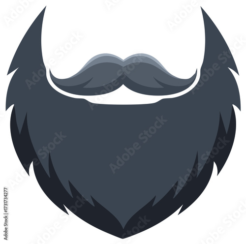 Graphic Illustration of a Full Grey Beard and Moustache on White Background