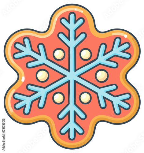 Festive Snowflake Cookie with Icing and Sprinkles for Winter Holidays Red and Blue Christmas Decoration