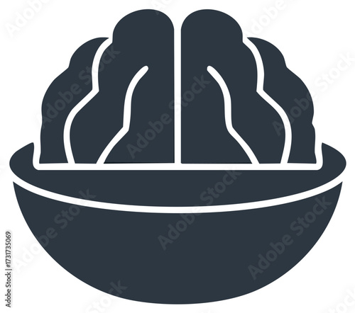Stylized Brain in Bowl Illustration - Human Intelligence Icon with Thoughtful Design