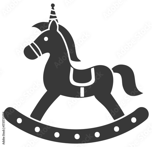 Classic rocking horse toy with saddle and party hat design
