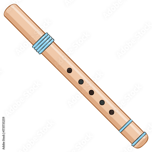 Cartoon illustration of a traditional wooden flute with blue accents