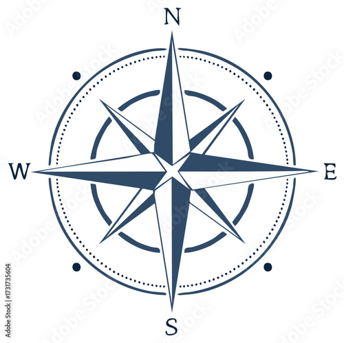 Classic Nautical Compass Rose With North South East West Cardinal Directions Guidance and Navigation Symbol