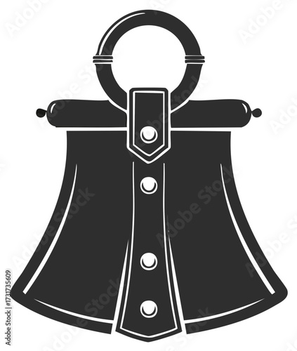 Stylized black and white illustration of a bell shape object with handle