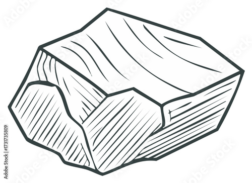 Hand drawn boulder illustration, block shaped mineral with texture, rocky fragment isolated.