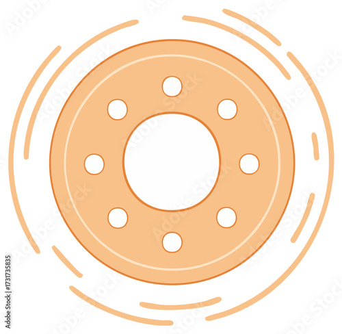 Orange Circular Object with Holes and Motion Lines