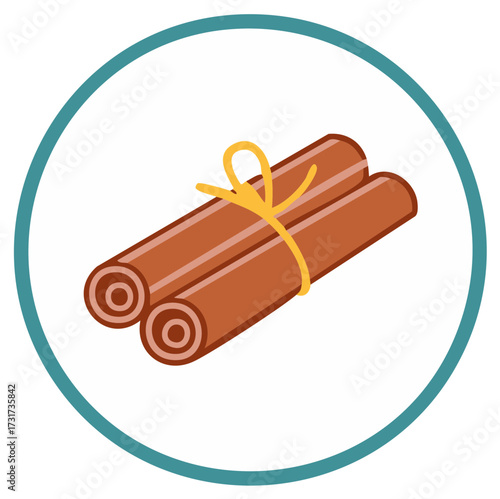 Bundled Cinnamon Sticks Tied with Yellow String Simple Illustration
