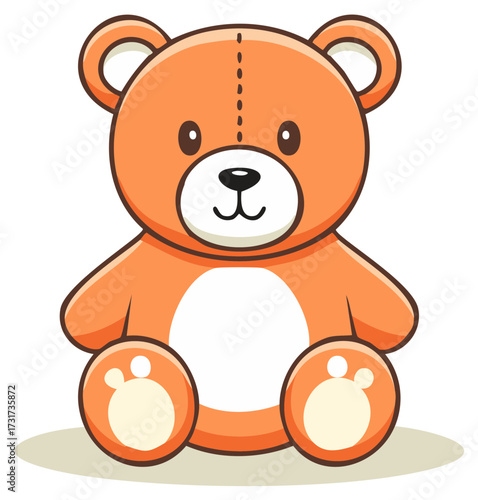 Cute orange teddy bear cartoon illustration sitting upright with friendly expression for child or baby focused designs