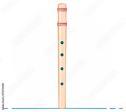 Illustrated wooden flute musical instrument, isolated on white background