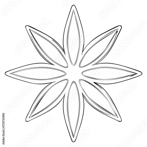 Star Anise Outline: Eight Points of Spice Elegance in Black and White Simplicity for culinary projects