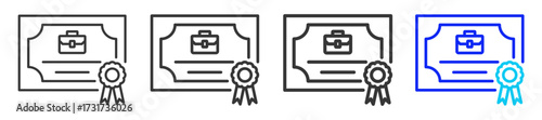 Business License Icon Set Collection in Creative Outline Style for Business Featuring Multiple Thickness Variations Perfect for Franchise Legal Documents Permits and Compliance