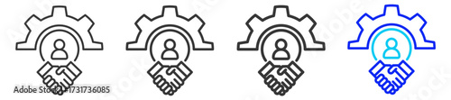 Support System Icon Set Collection in Creative Outline Style for Business Featuring Multiple Thickness Variations Perfect for Franchise Legal Documents Permits and Compliance