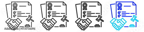 Legal Agreement Icon Set Collection in Creative Outline Style for Business Featuring Multiple Thickness Variations Perfect for Franchise Legal Documents Permits and Compliance