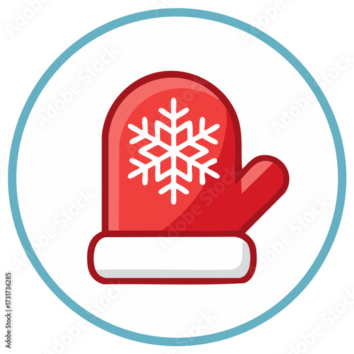 Winter mitten design with snowflake illustration within a blue circle