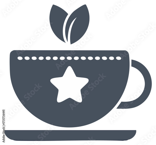 Stylized Hot Beverage Cup with Star and Leaf Design, Cafe Icon, Trendy Drink Logo