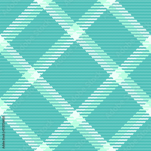 Refresh plaid tartan pattern, regular check seamless textile. Order background vector fabric texture in teal and white colors.